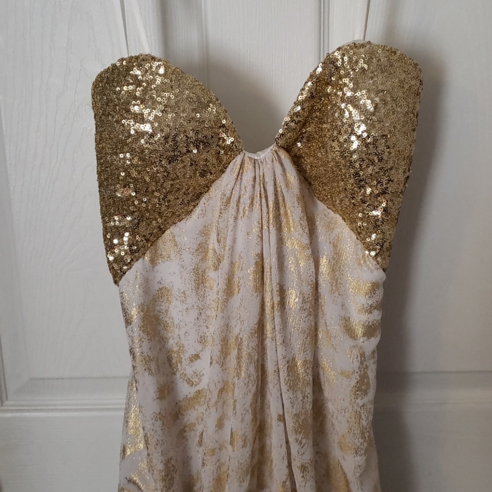Strapless floor length prom dress